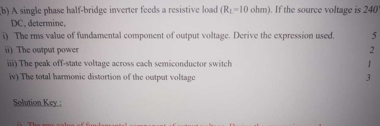 Solved b) ﻿A single phase half-bridge inverter feeds a | Chegg.com