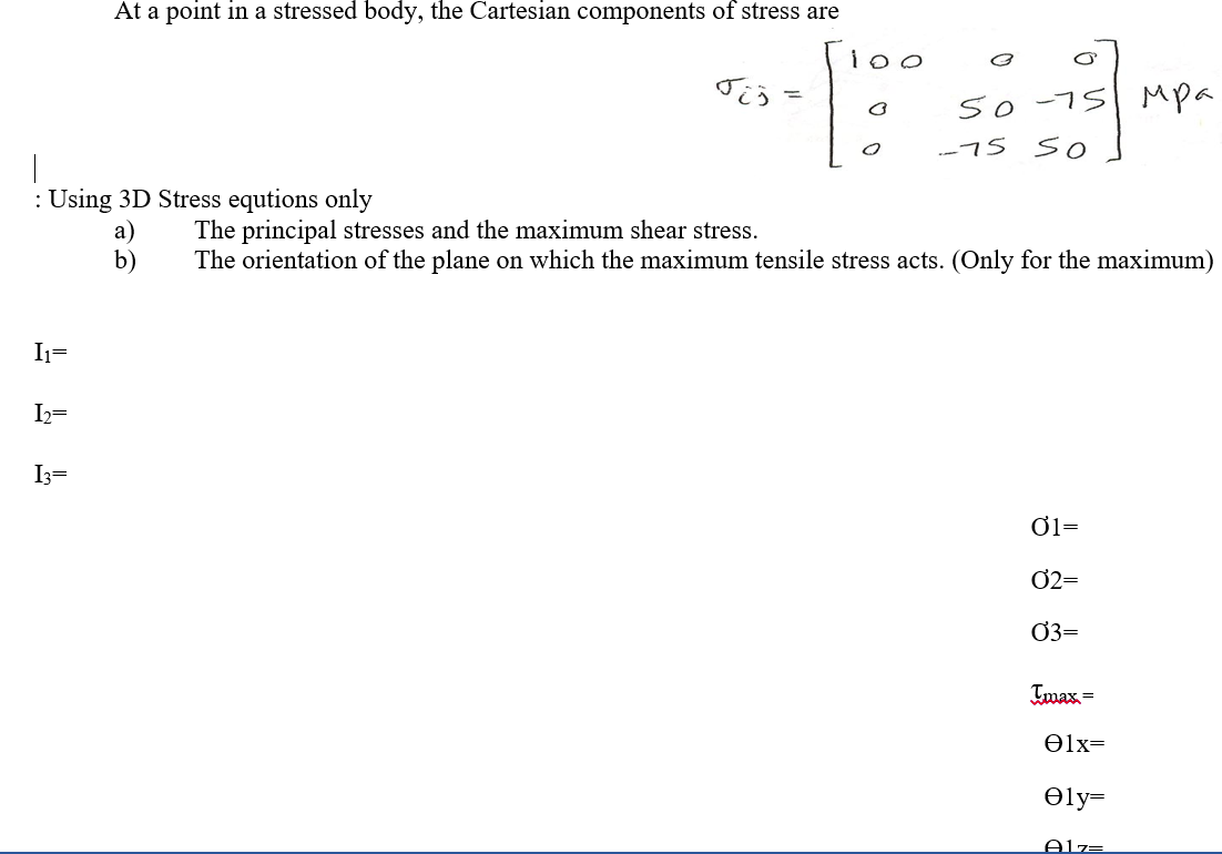 Solved At a point in a stressed body, the Cartesian | Chegg.com