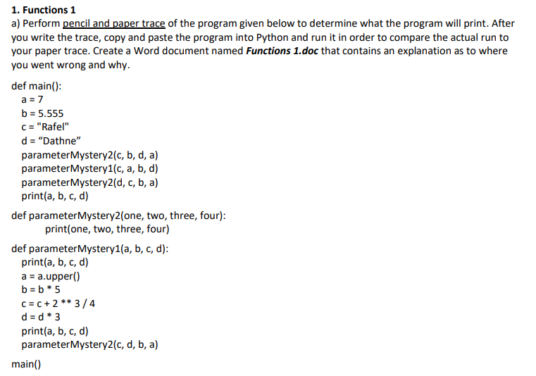 Solved 1. Functions 1 a) Perform pencil and paper trace of | Chegg.com