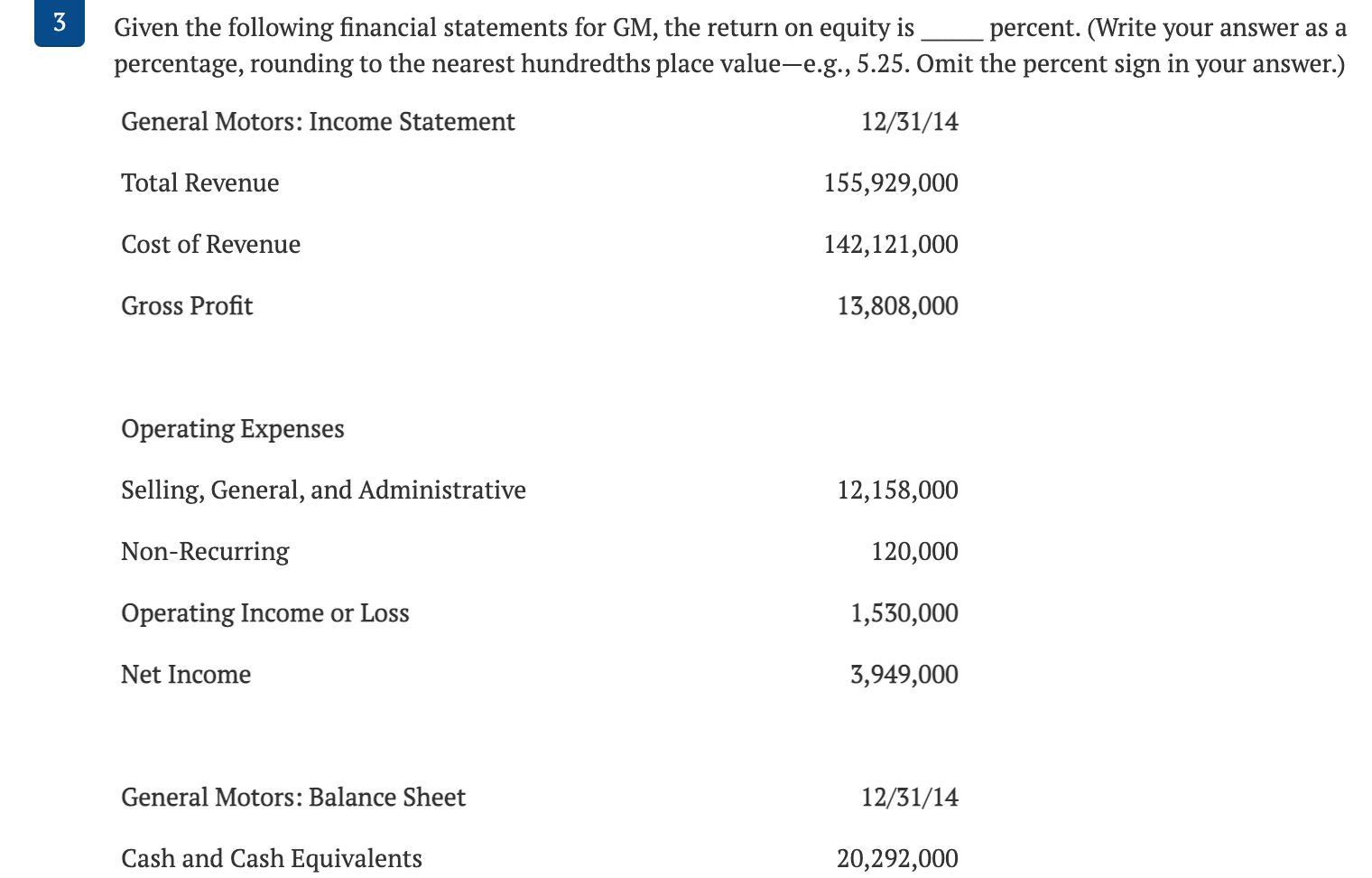 Solved Given the following financial statements for GM, the | Chegg.com