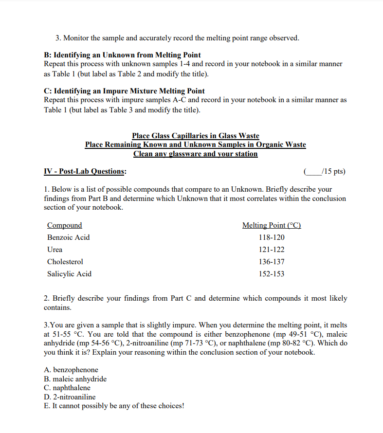 Lab Report 1 Melting Point Determination Experiment