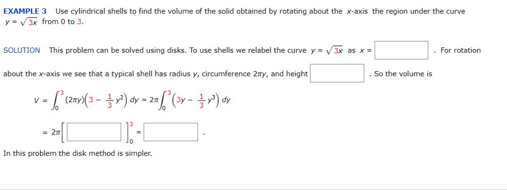 Solved EXAMPLE 3 Use cylindrical shells to find the volume | Chegg.com