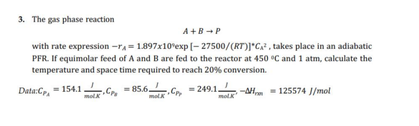 Solved The gas phase reactionA+B→Pwith rate expression | Chegg.com
