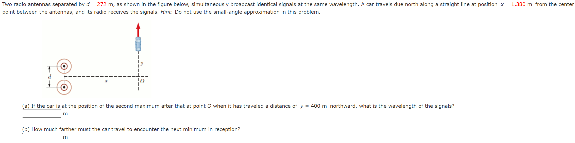 Solved radio antennas separated by d=272 m, as shown in the | Chegg.com