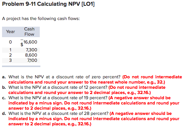Solved Problem 9-11 Calculating NPV (LO1] A project has the | Chegg.com