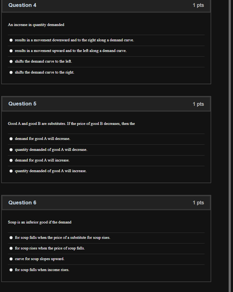 Solved An increase in quantity demanded results in a | Chegg.com
