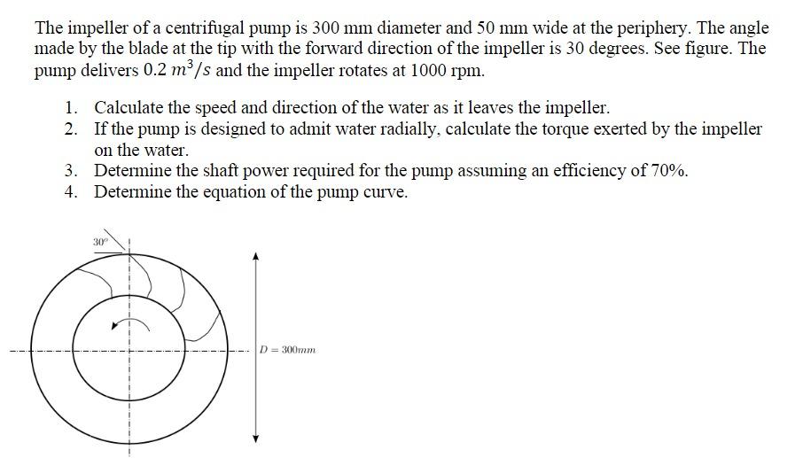 Solved The impeller of a centrifugal pump is 300 mm diameter | Chegg.com