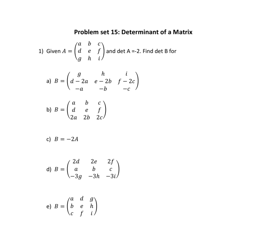 Solved Problem Set 15: Determinant Of A Matrix A B C 1) | Chegg.com