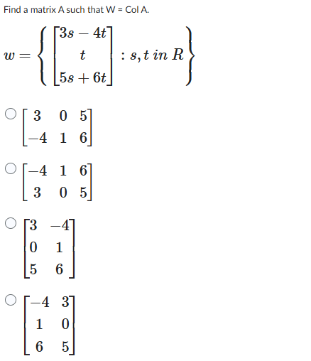 Solved Find a matrix A such that | Chegg.com
