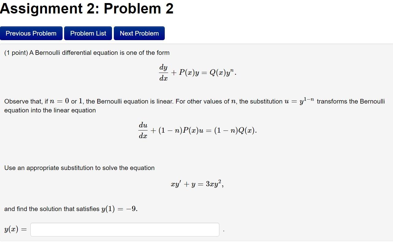 Solved Assignment 2: Problem 2 Previous Problem Problem List | Chegg.com