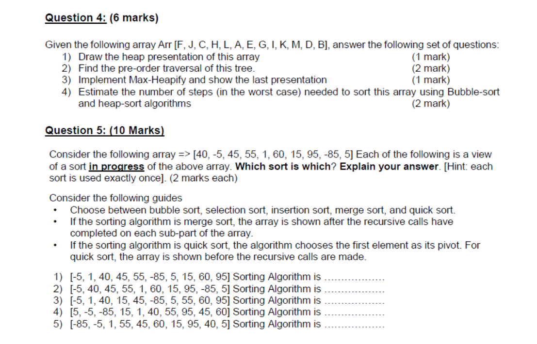 Solved Question 4 6 Marks Given The Following Array Ar Chegg Com