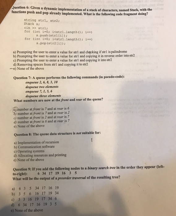 Solved Question 6: Given a dynamic implementation of a stack | Chegg.com