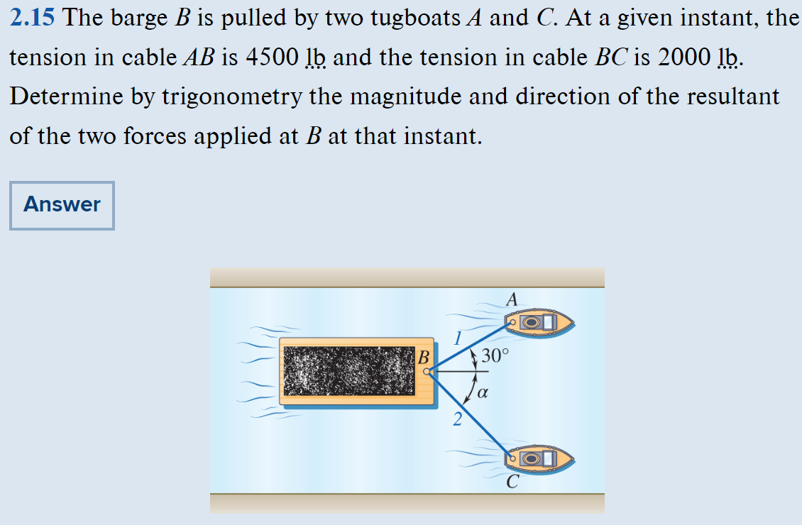 2.15 ﻿The Barge B ﻿is Pulled By Two Tugboats A And C. | Chegg.com