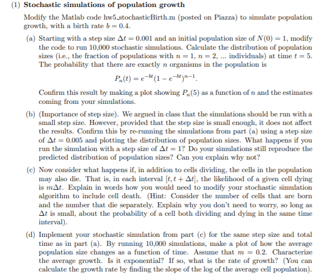 (1) Stochastic Simulations Of Population Growth | Chegg.com