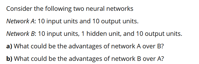 Solved Consider the following two neural networks Network A: | Chegg.com
