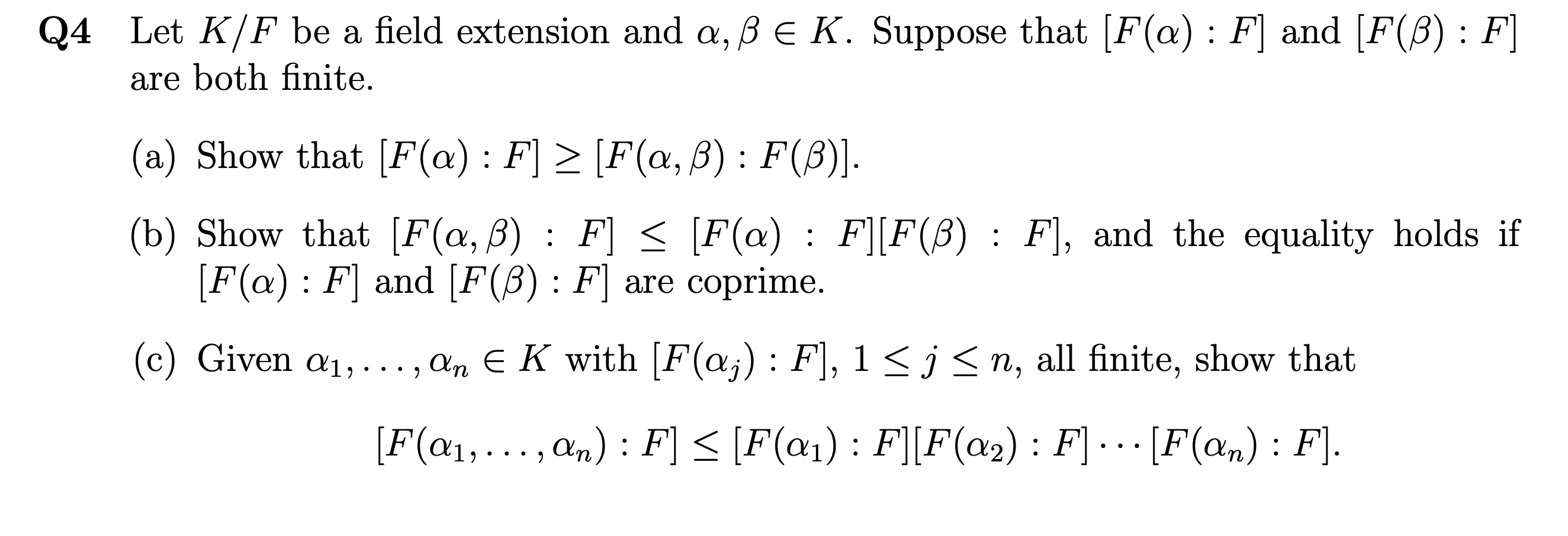 Solved Q4 Let K F Be A Field Extension And A Ss E K Supp Chegg Com