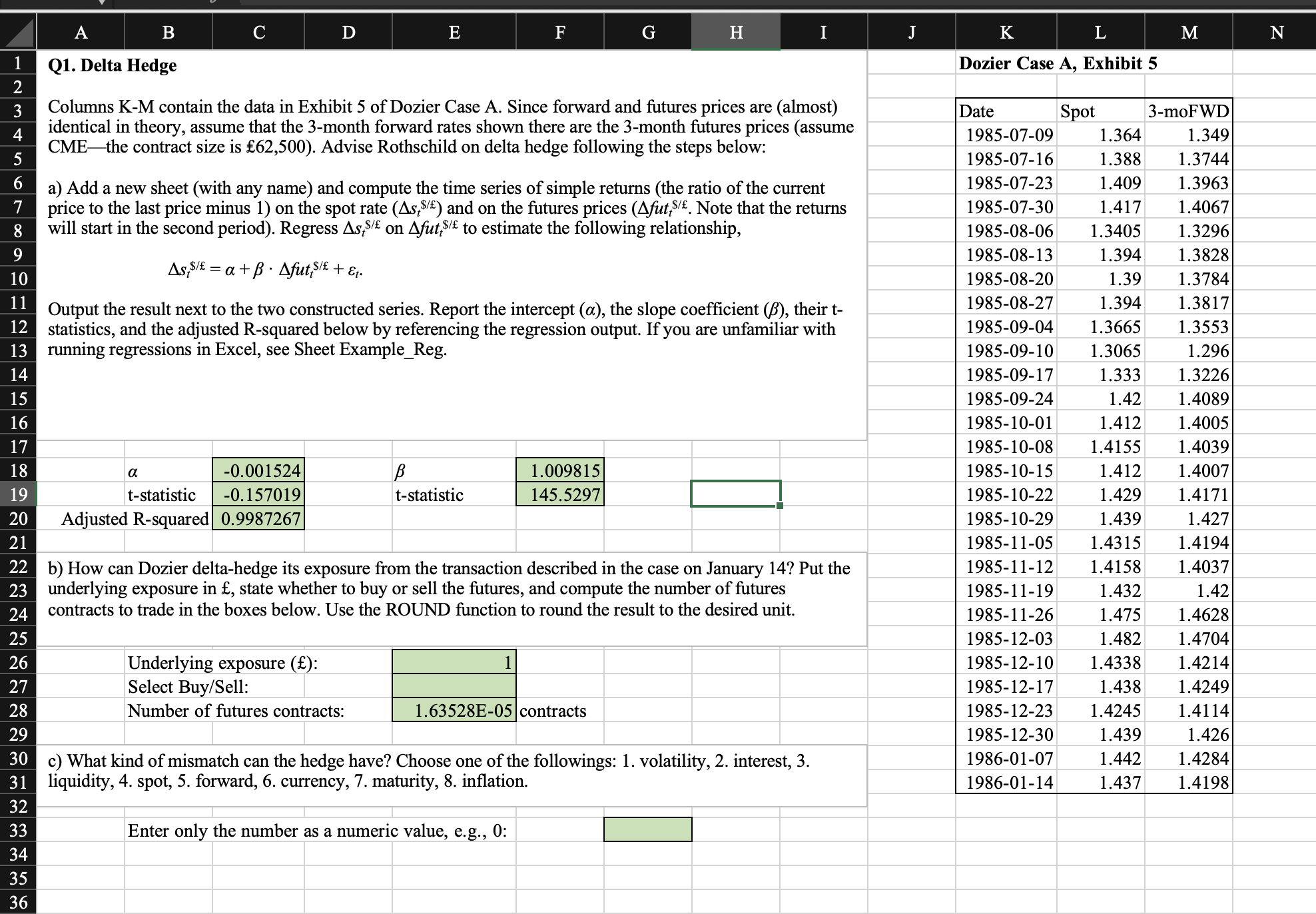 A B C D E F G H I K L M N Q1. Delta Hedge Dozier Case
