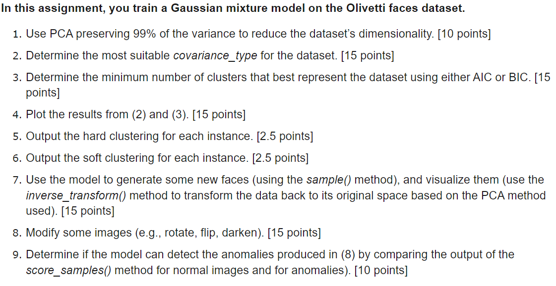 Solved In this assignment, you train a Gaussian mixture | Chegg.com