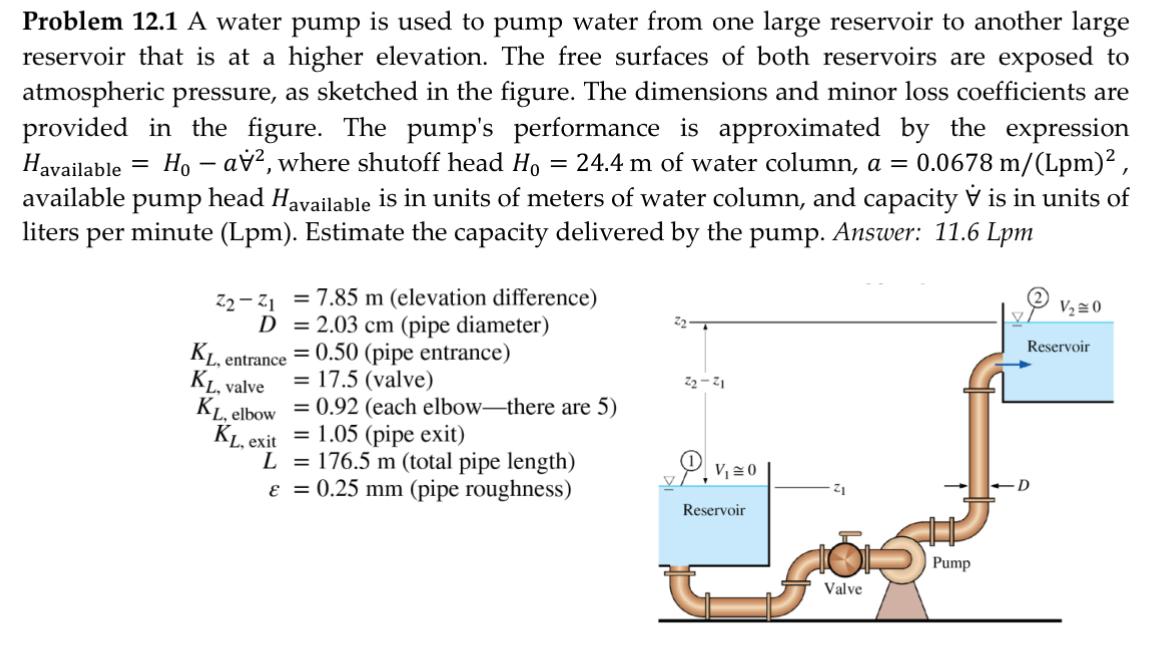 Solved Problem 12.1 A water pump is used to pump water from | Chegg.com