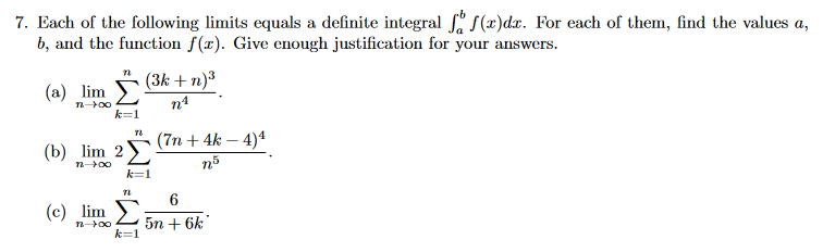 Solved Each of the following limits equals a definite | Chegg.com