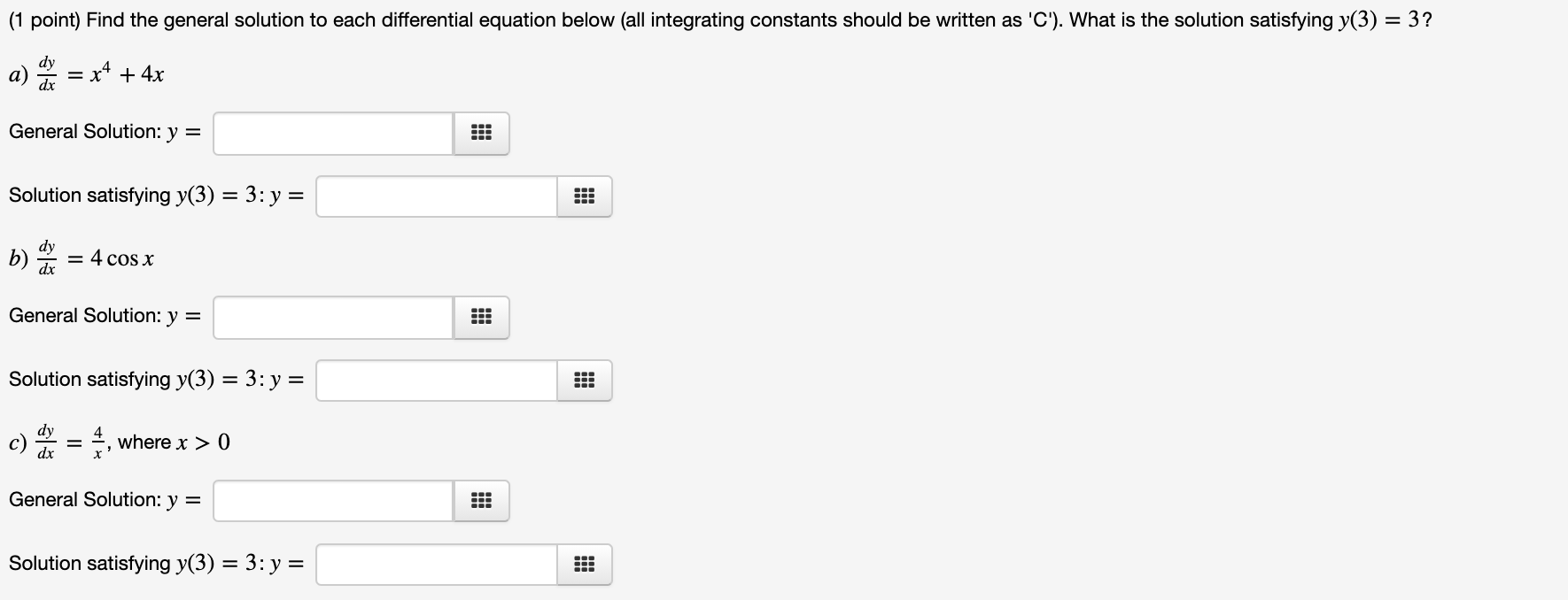Solved (1 point) Find the general solution to each | Chegg.com