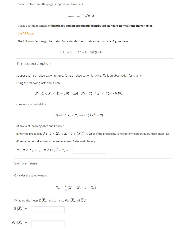 Solved For all problems on this page, suppose you have data | Chegg.com