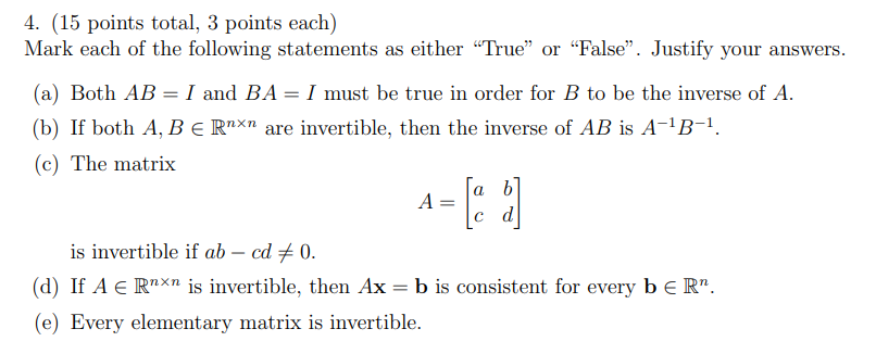 Solved 4. (15 points total, 3 points each) Mark each of the | Chegg.com