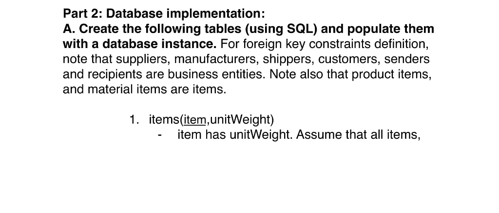 Part 2: Database implementation: A. Create the | Chegg.com