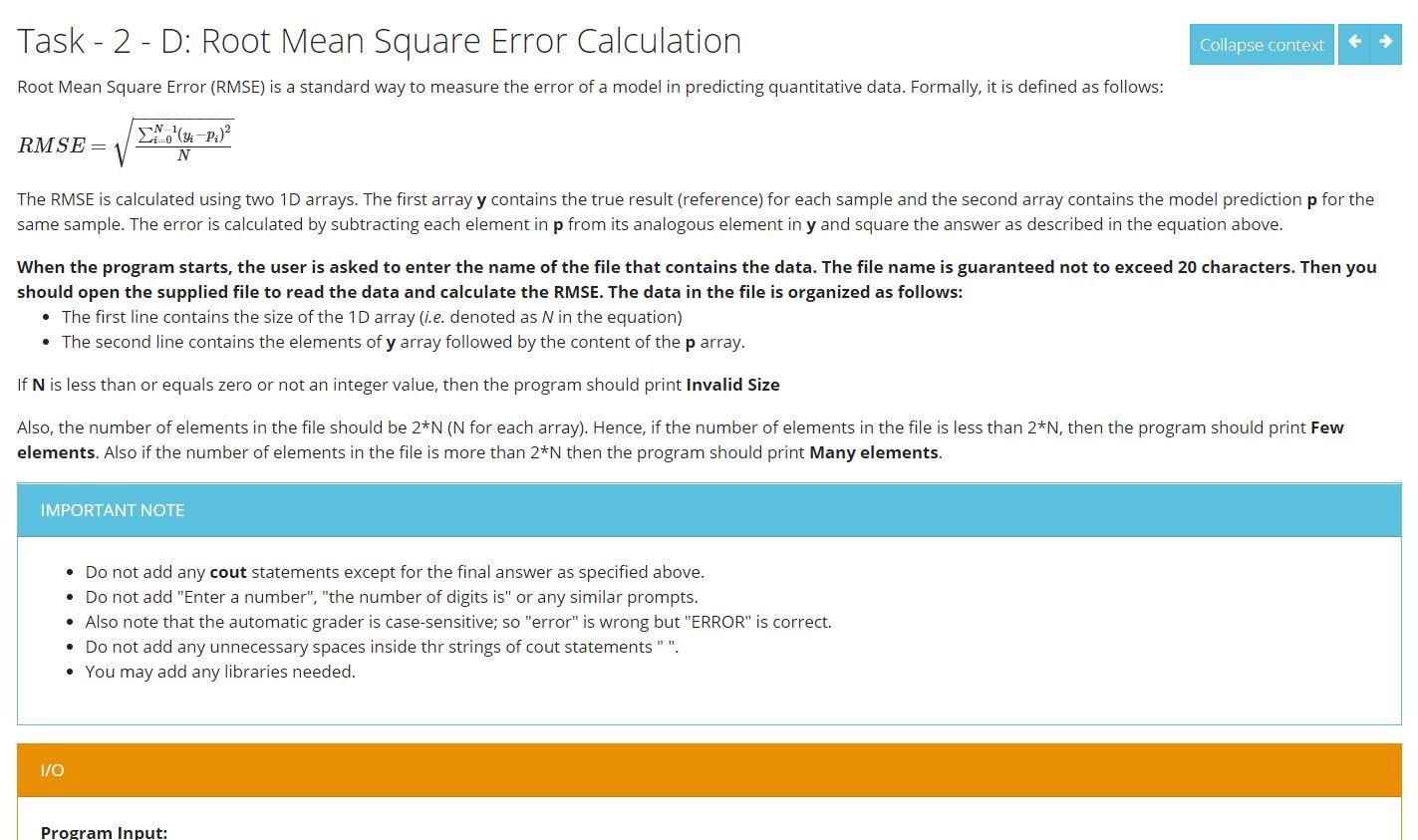 Solved Collapse context → Task - 2 - D: Root Mean Square | Chegg.com