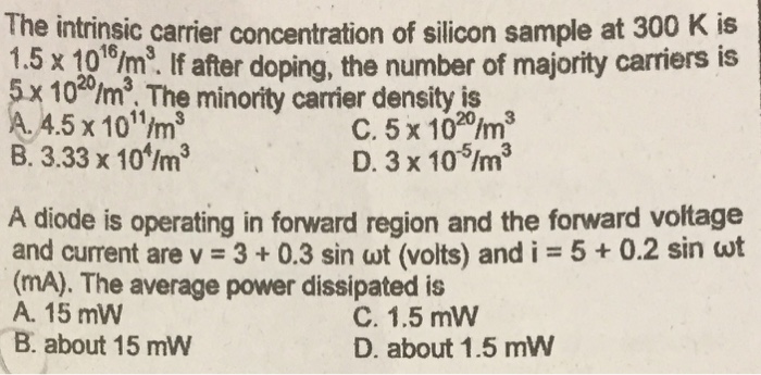 Solved The intrinsic carrier concentration of silicon sample | Chegg.com