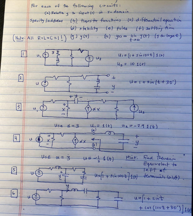 Solved For each of the following circuits: (a) Relate y to | Chegg.com