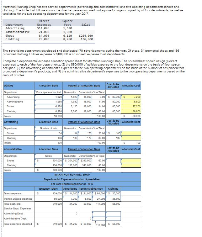 Solved Marathon Running Shop has two service departments | Chegg.com