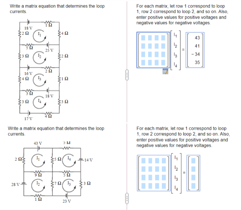 Solved A For each matrix let row 1 correspond to loop 1