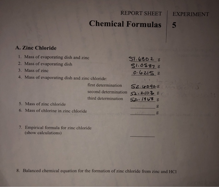 zinc chloride experiment lab report