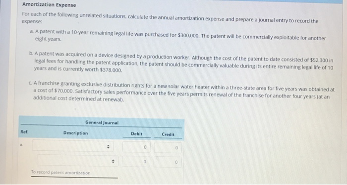 Solved Amortization Expense For Each Of The Following 7973