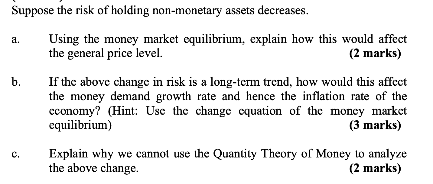 Solved Suppose the risk of holding non-monetary assets