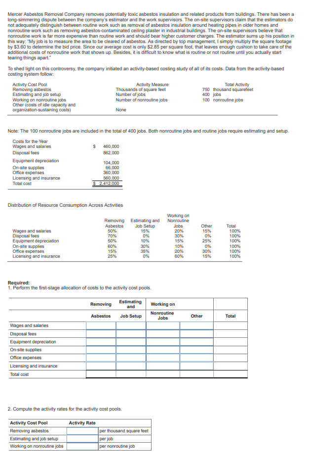 Solved Mercer Asbestos Removal Company removes potentially | Chegg.com