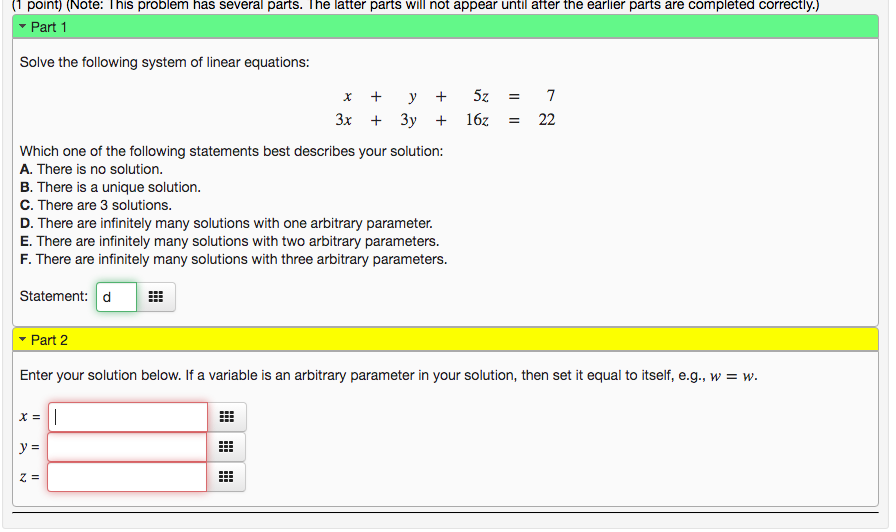 Solved (1 point) (Note: This problem has several parts. The | Chegg.com