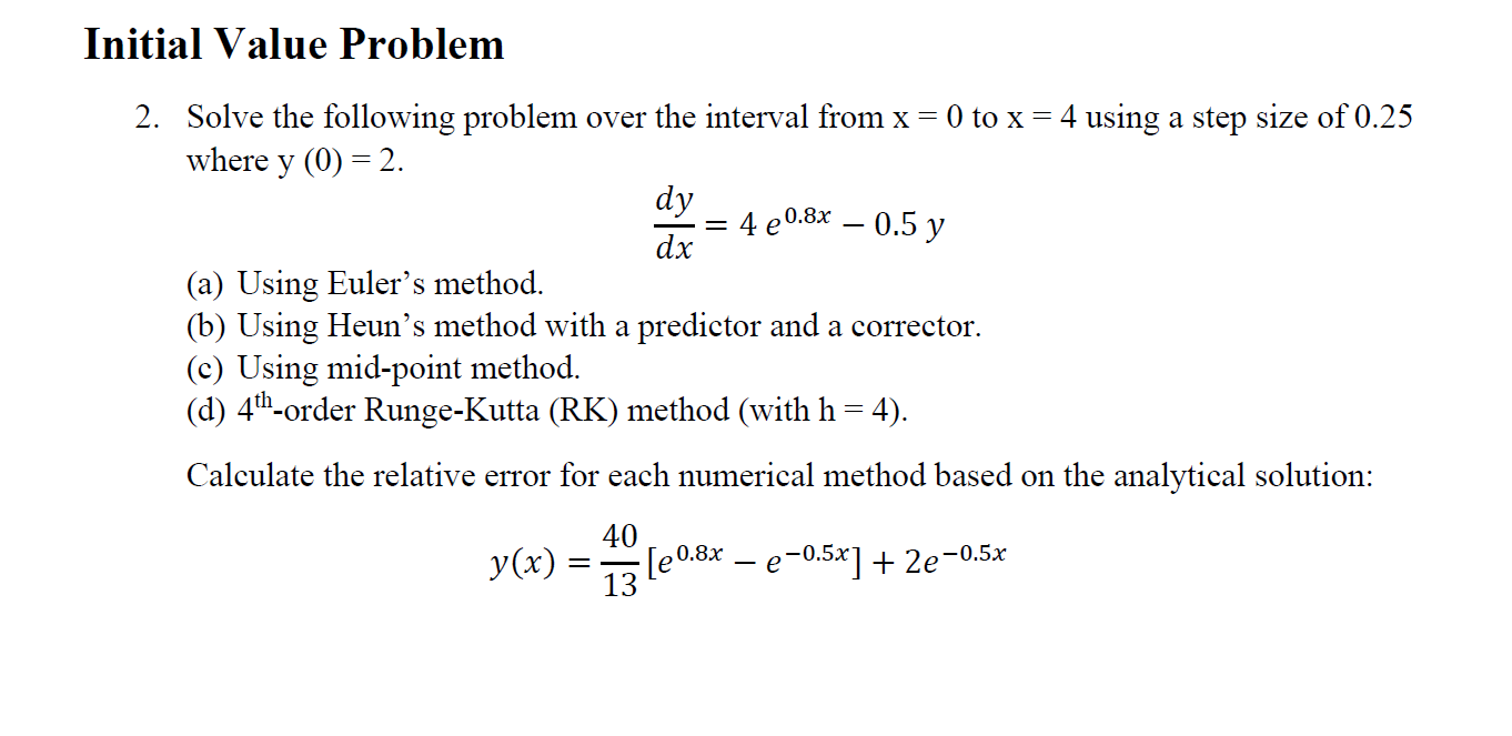 Solved Initial Value Problem 2. Solve The Following Problem | Chegg.com