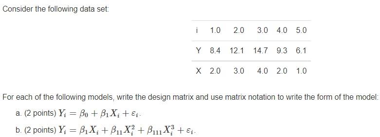 Solved Consider The Following Data Set: I 1.0 2.0 3.0 4.0 | Chegg.com