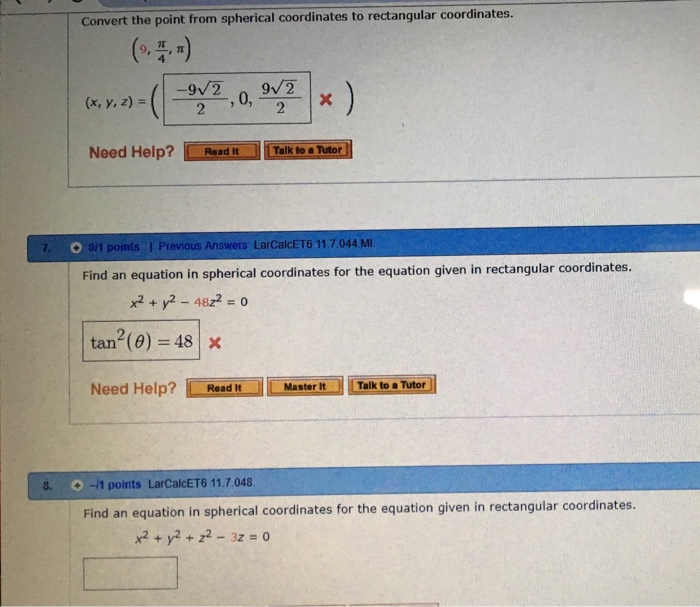 Solved Convert the point from spherical coordinates to | Chegg.com