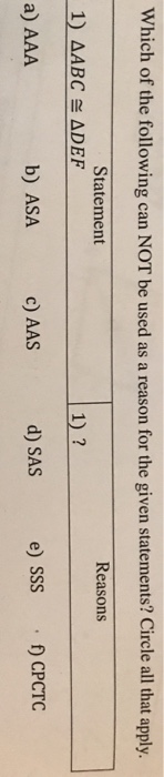 Solved Which of the following can NOT be used as a reason | Chegg.com