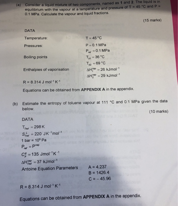 Consider a liquid mixture of two components, named as | Chegg.com