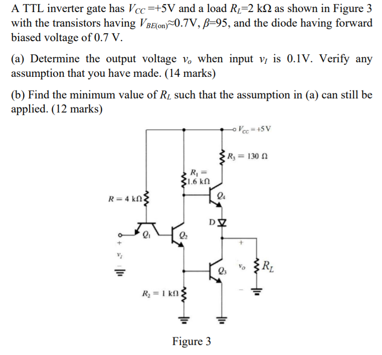 Solved A TTL inverter gate has Vcc=+5V and a load Ri=2 k22 | Chegg.com