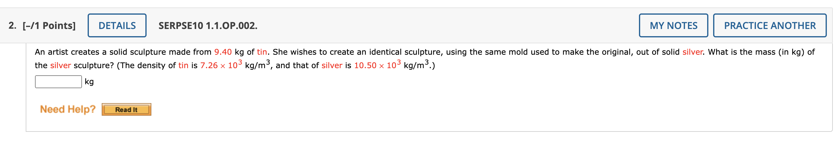Solved the silver sculpture? (The density of tin is 7.26×103