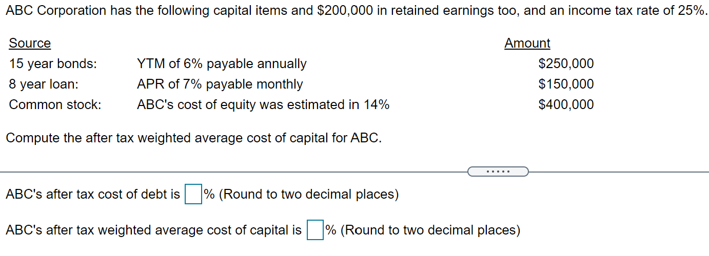 Solved ABC Corporation has the following capital items and