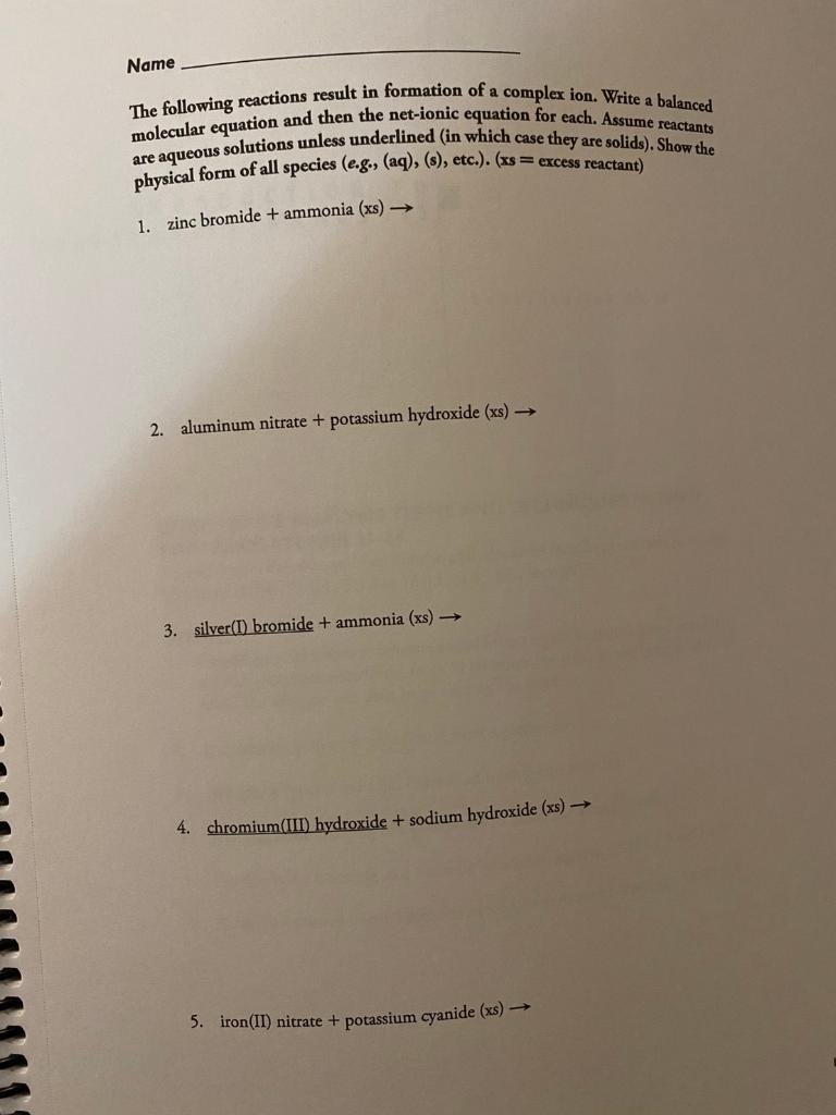 Solved Name The following reactions result in formation of a