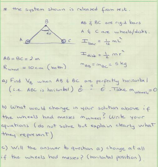 Solved I the system shown is released from rest. 3 c ос AB & | Chegg.com