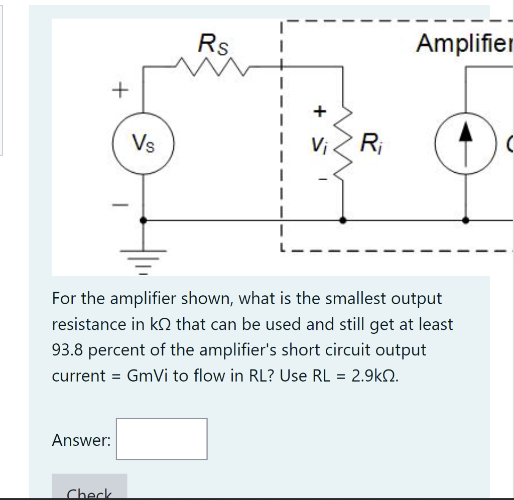 Solved + Rs + S Amplifier Vs R₁ For the amplifier shown, | Chegg.com