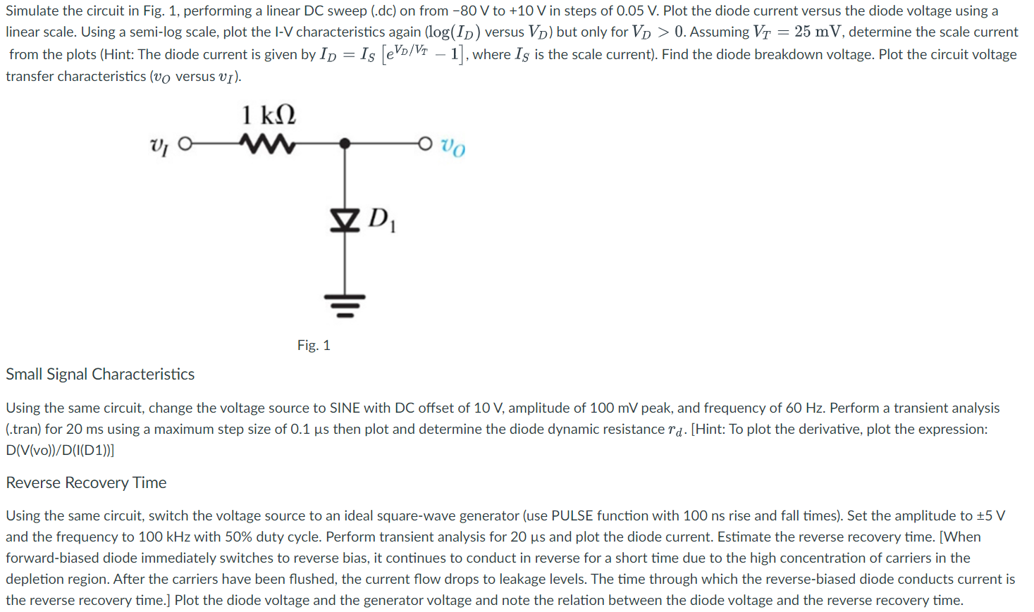 Solved Simulate The Circuit In Fig. 1, Performing A Linear | Chegg.com